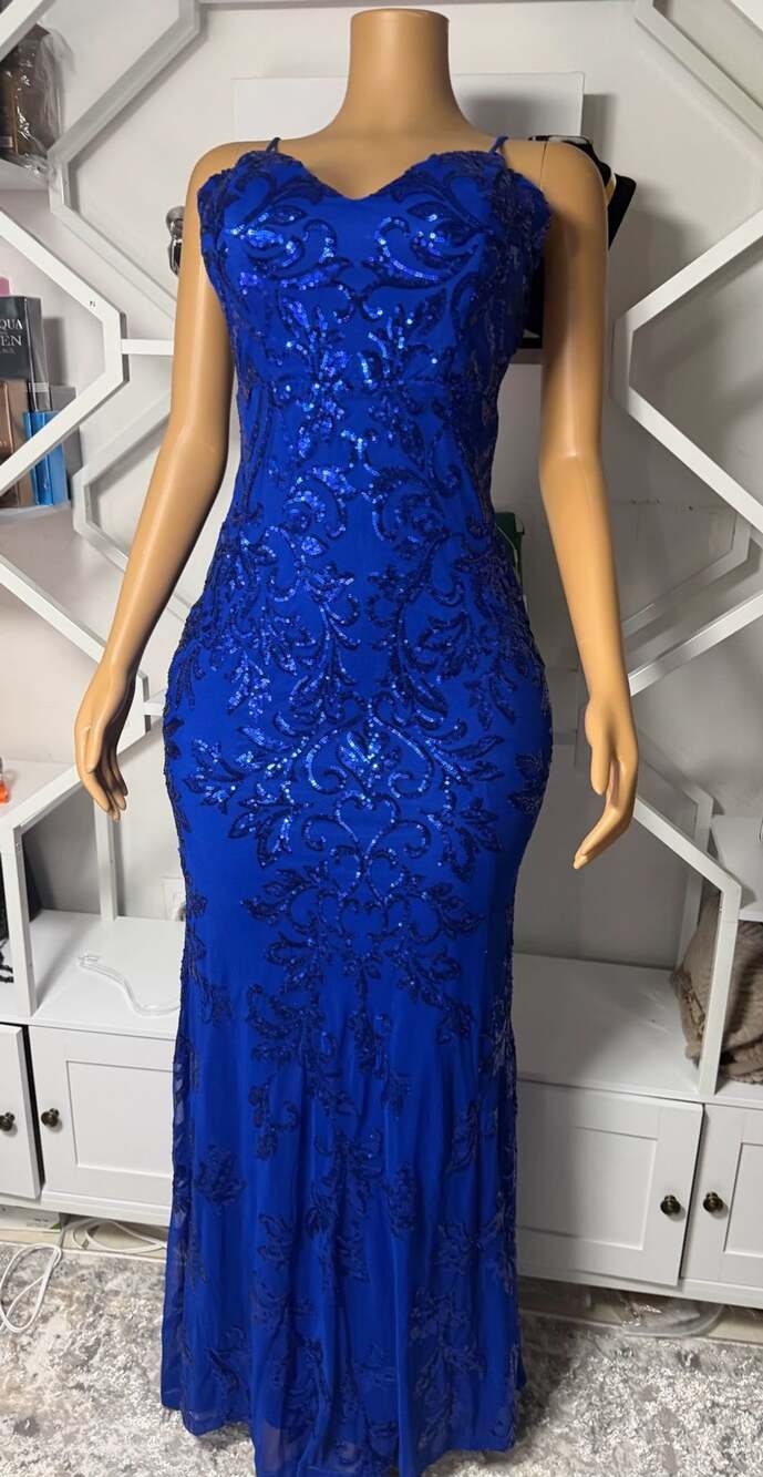 Sequin Formal Gown Size M Royal Blue Lace-Up Back
